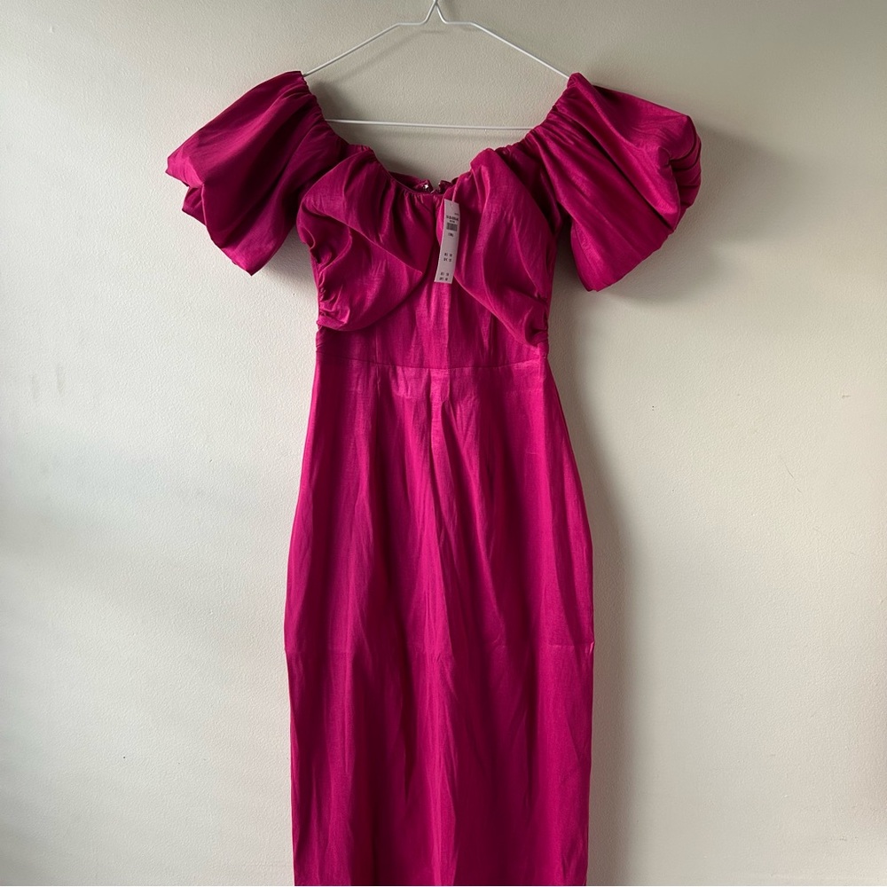 Abercrombie & Fitch Taffeta Off-The-Shoulder Midi Dress Fuchsia Pink XS NWT - Picture 7 of 14